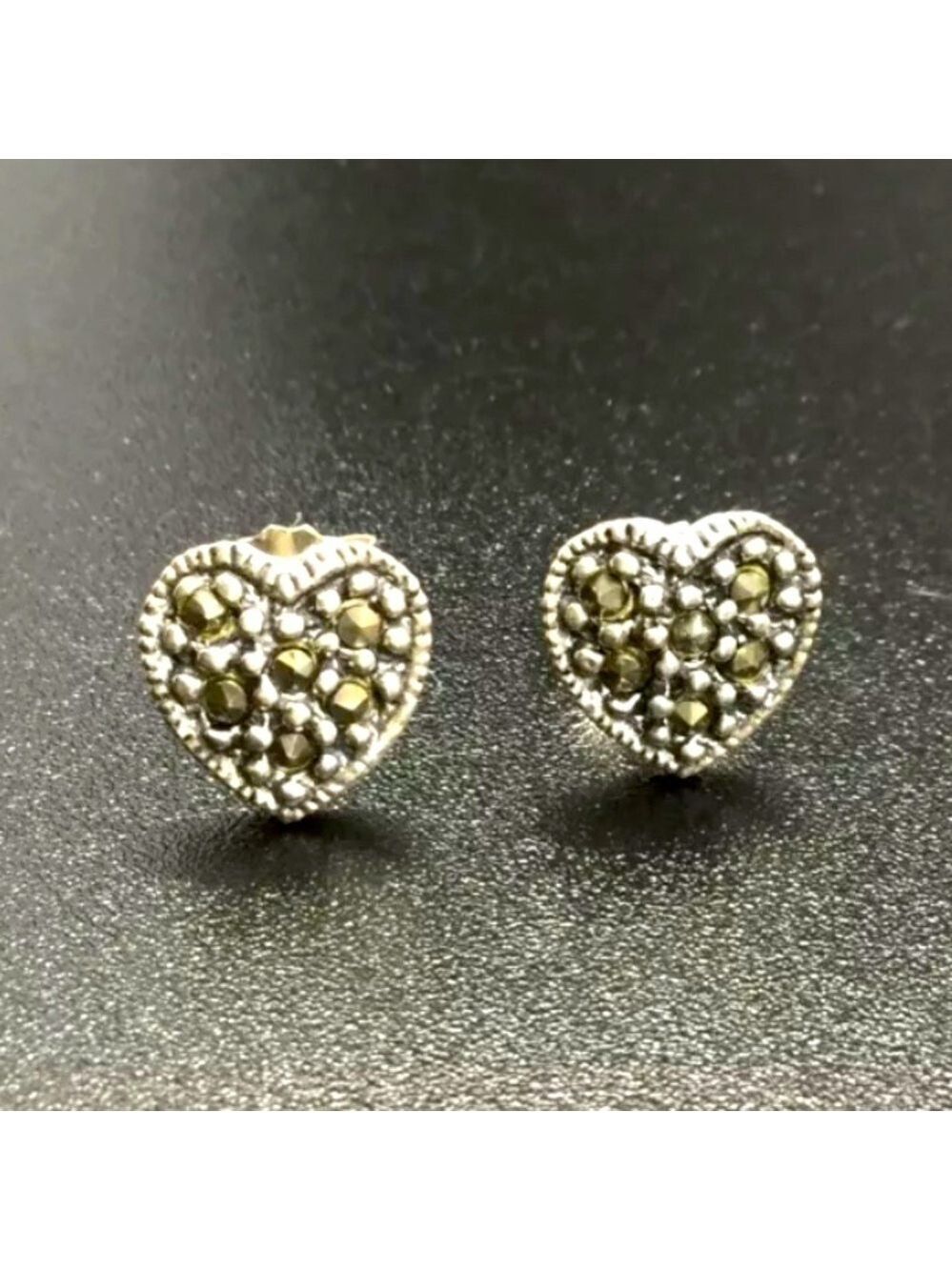 MARCASITES STERLING SILVER HEART STUD EARRINGS